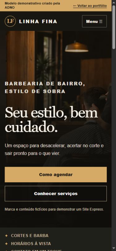 Prévia real da versão de celular do modelo de barbearia