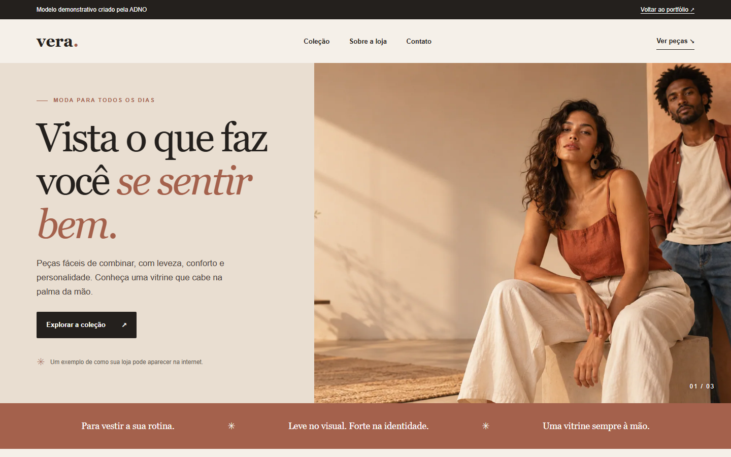 Página completa do modelo fictício de loja de roupas