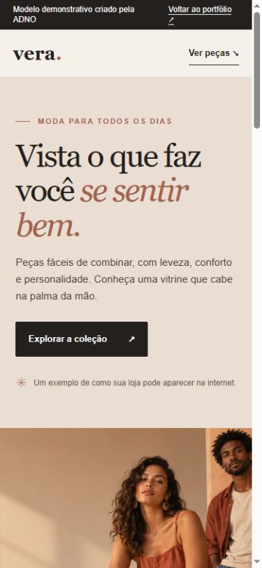 Prévia real da versão de celular do modelo de loja de roupas