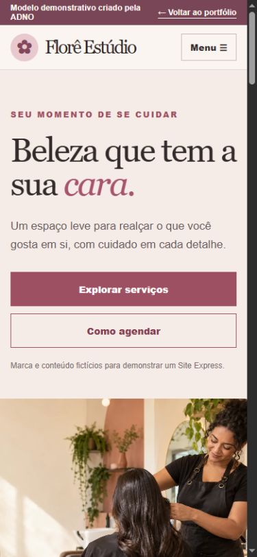 Prévia real da versão de celular do modelo de salão de beleza